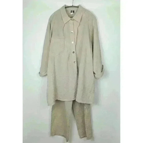 Gump's Women's Two Piece Pant Set Beige Linen Look Size XL #45 - Picture 1 of 7